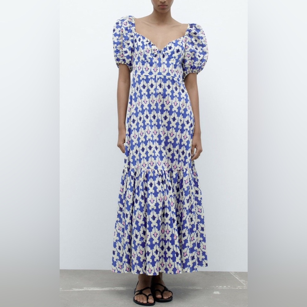 Zara Geometric Printed Ruffle Midi Dress